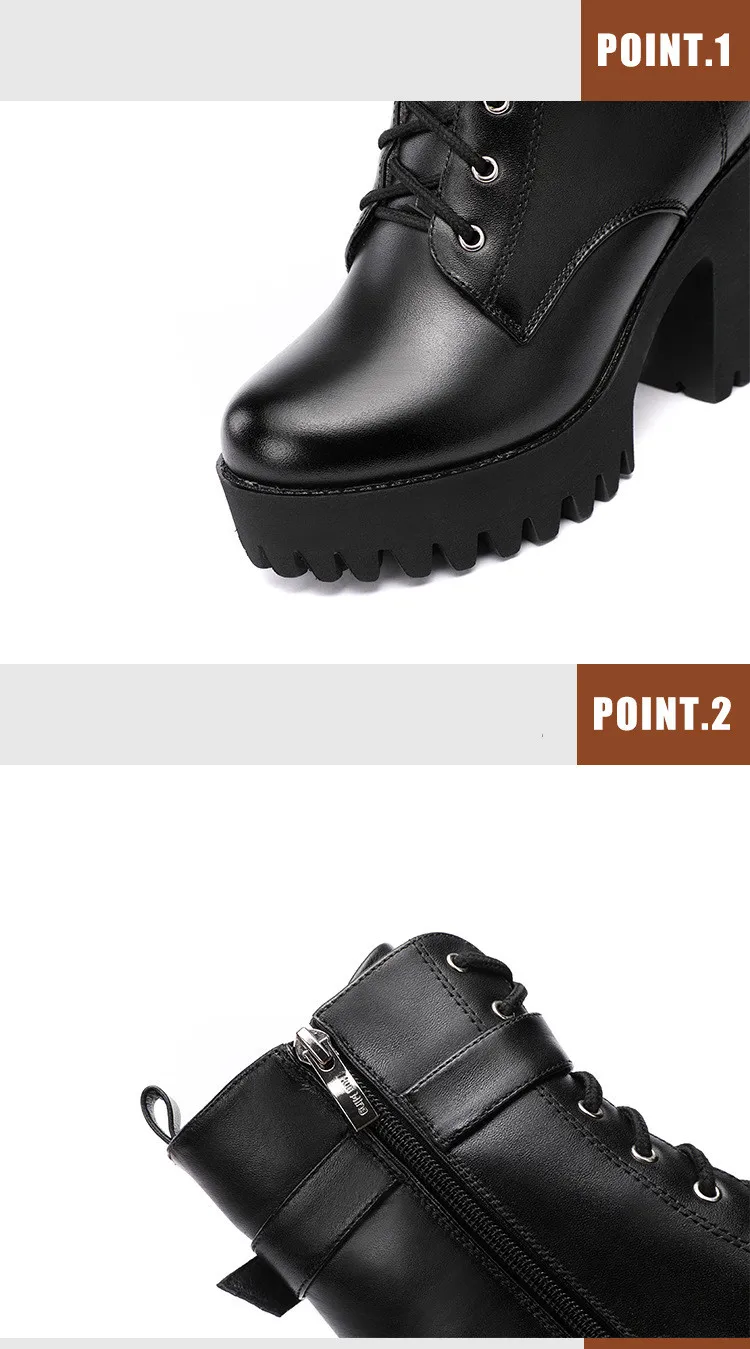 Plus Size 32-43 Platform Shoes Women Ankle Boots Leather 2026 Fall Winter High Heels Boots Ladies Plush Motorcycle Botas