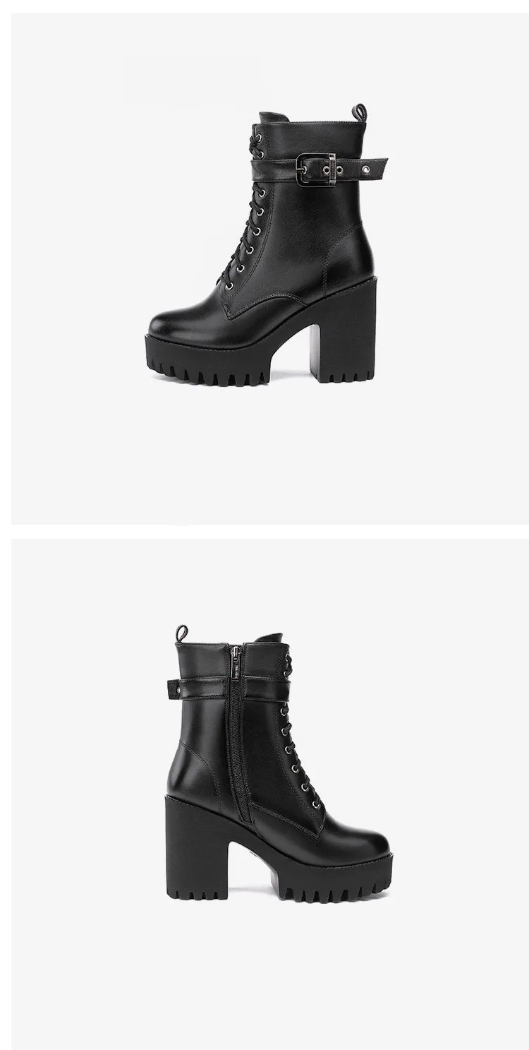 Plus Size 32-43 Platform Shoes Women Ankle Boots Leather 2026 Fall Winter High Heels Boots Ladies Plush Motorcycle Botas