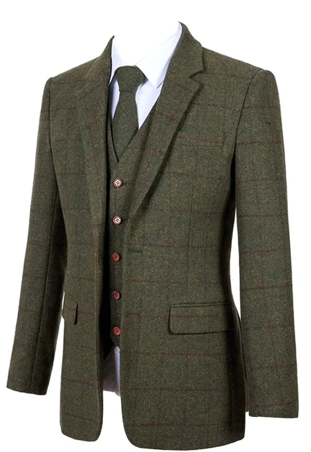Men's 3 Piece Suits Bussiness Formal Notch Lapel Groomsmen Woolen Plaid Tuxedos for Party Activities Wedding (Blazer+Vest+Pant)