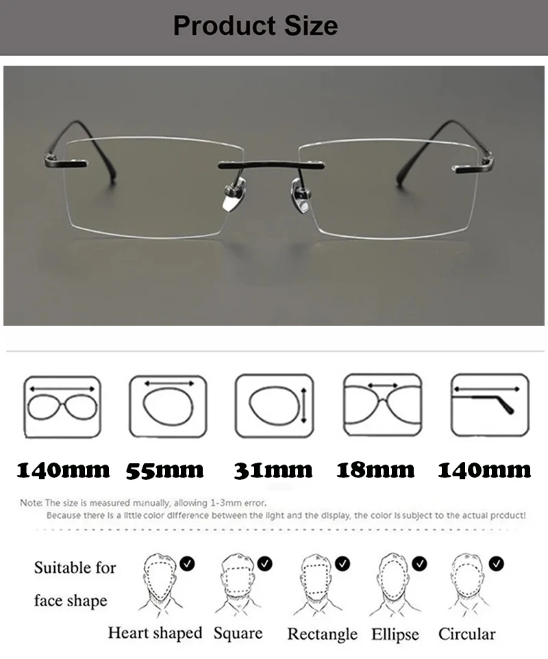 2026 Pure Titanium Ultra-Light Square Rimless Glasses Frame Men Women Fashion Business Rectangle Daily Eyeglasses Eyeware Gafas