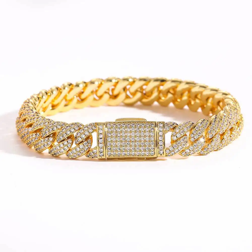 10mm CZ Stone Cuban Link Chain Silver Gold Plated Iced Out Miami Cuban Chain Necklace for Men Women