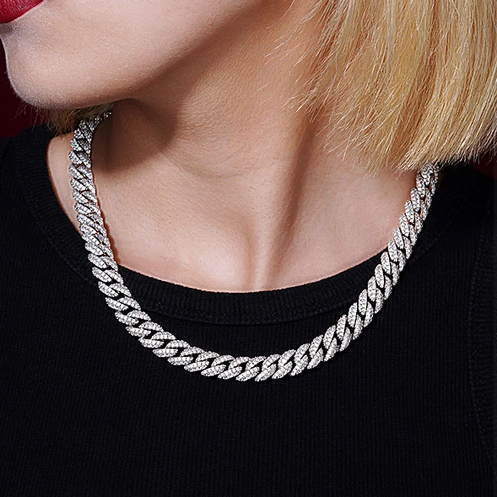 10mm CZ Stone Cuban Link Chain Silver Gold Plated Iced Out Miami Cuban Chain Necklace for Men Women