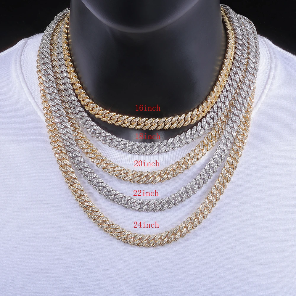 10mm CZ Stone Cuban Link Chain Silver Gold Plated Iced Out Miami Cuban Chain Necklace for Men Women
