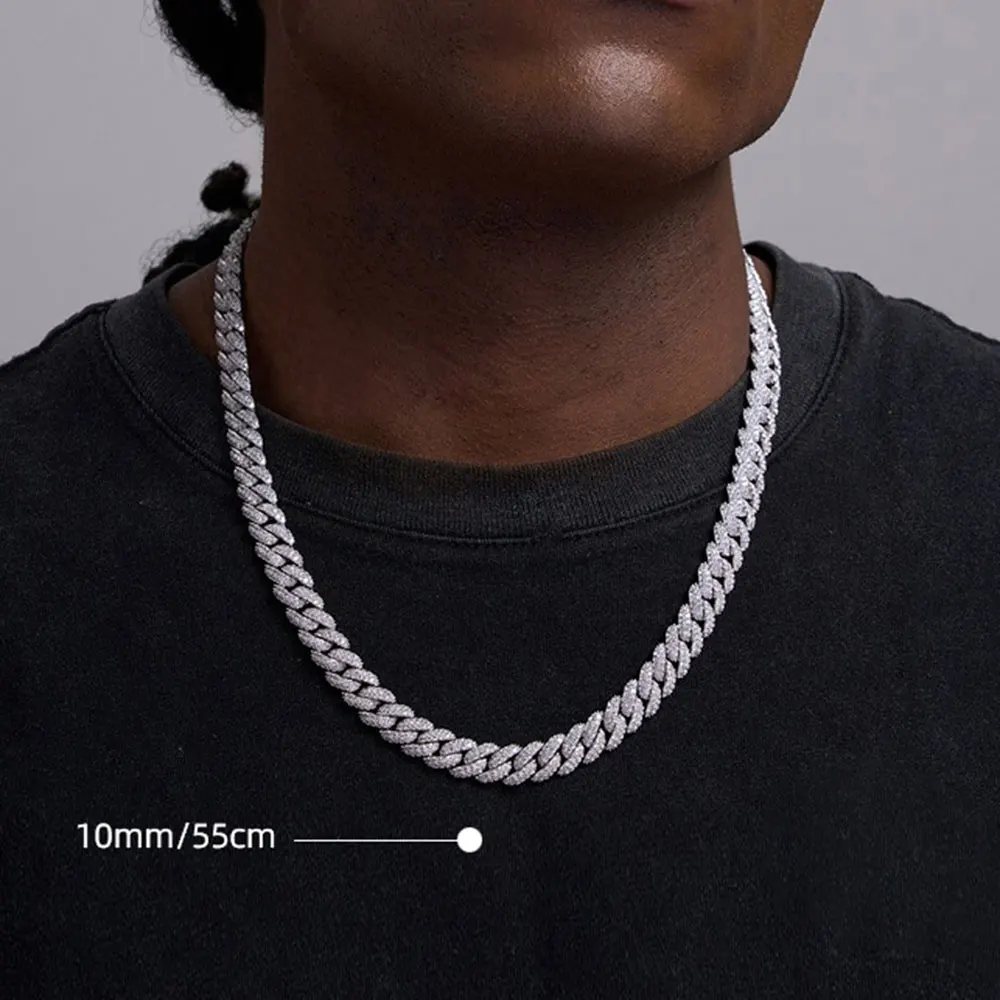 10mm CZ Stone Cuban Link Chain Silver Gold Plated Iced Out Miami Cuban Chain Necklace for Men Women