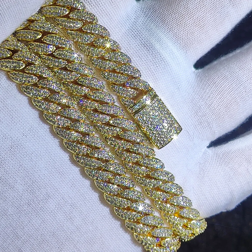 10mm CZ Stone Cuban Link Chain Silver Gold Plated Iced Out Miami Cuban Chain Necklace for Men Women