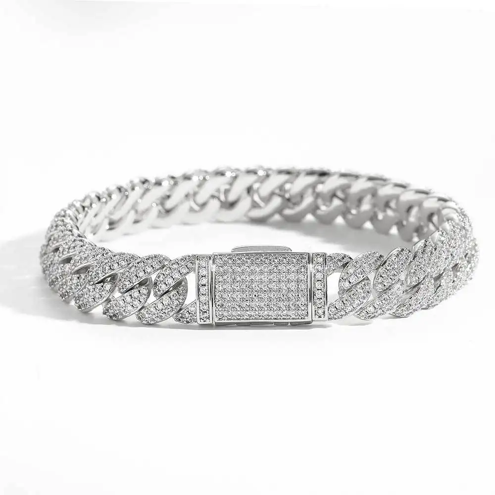 10mm CZ Stone Cuban Link Chain Silver Gold Plated Iced Out Miami Cuban Chain Necklace for Men Women