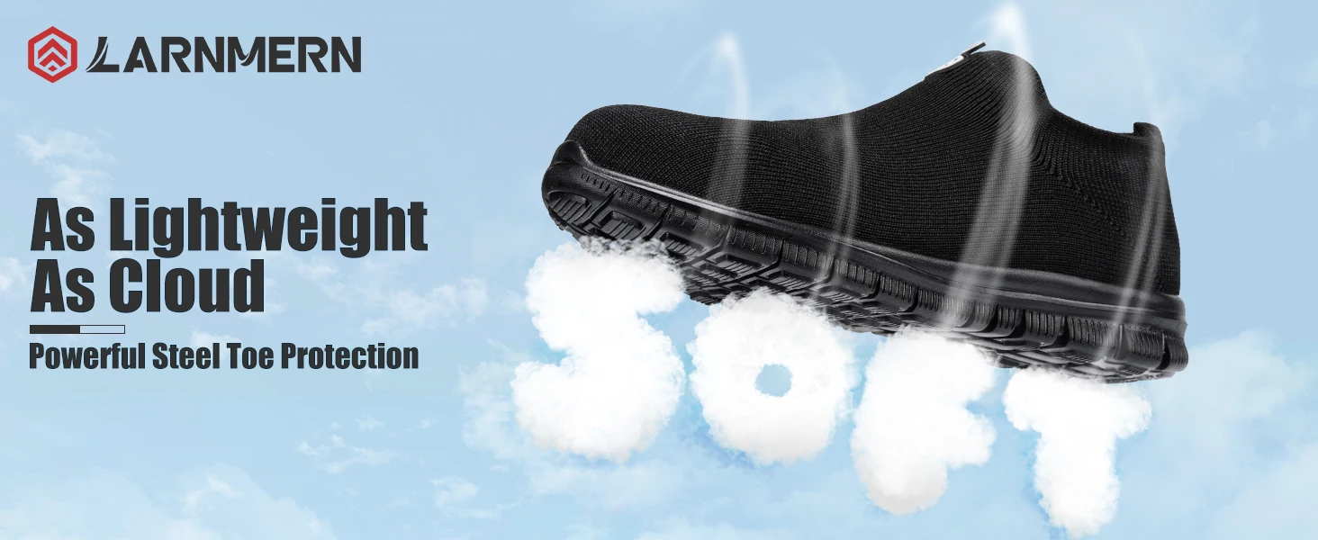 LARNMERN Womens Non-slip Work Safety Shoes for Men Breathable Boots Anti-Slip Slip-On Lightweight Steel Toe Shoe