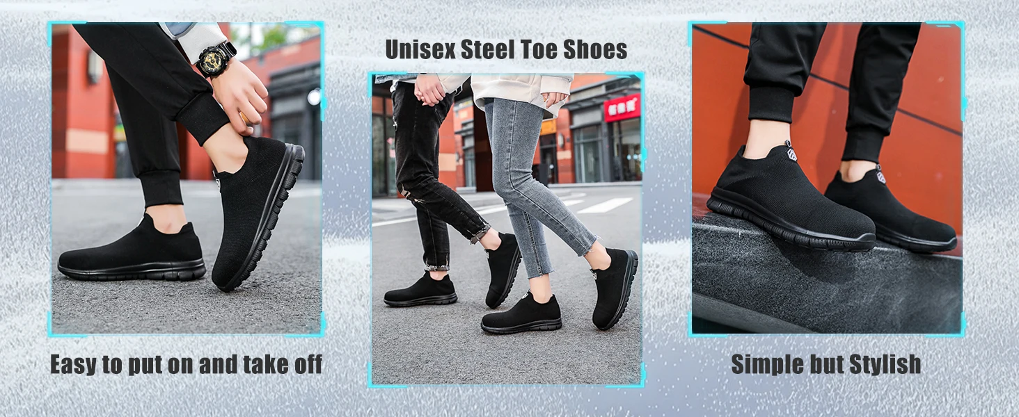 LARNMERN Womens Non-slip Work Safety Shoes for Men Breathable Boots Anti-Slip Slip-On Lightweight Steel Toe Shoe