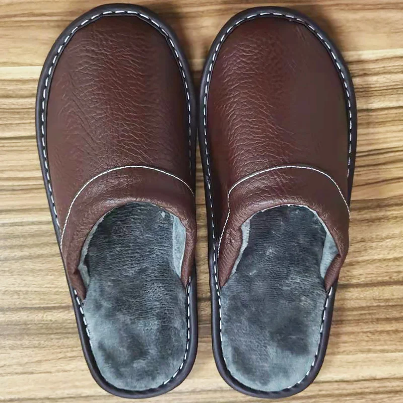 Autumn Winter Indoor Shoes 47 48 Men's Blue Bedroom Slippers Man Concise Slides Furry Mules Faux Leather Home Slipper Flip Fops