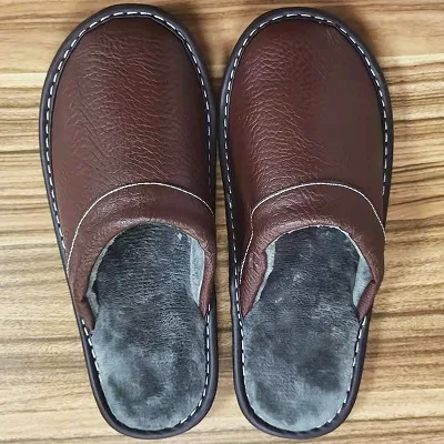 Autumn Winter Indoor Shoes 47 48 Men's Blue Bedroom Slippers Man Concise Slides Furry Mules Faux Leather Home Slipper Flip Fops