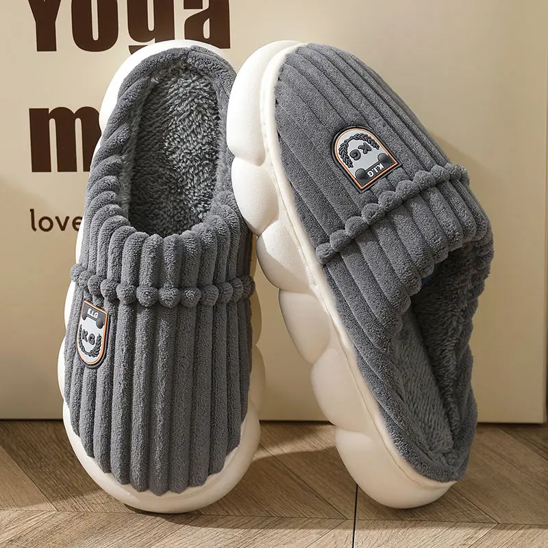 Autumn Winter Indoor Shoes 47 48 Men's Blue Bedroom Slippers Man Concise Slides Furry Mules Faux Leather Home Slipper Flip Fops