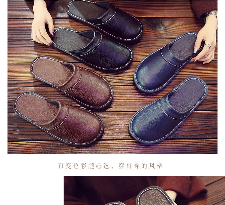Autumn Winter Indoor Shoes 47 48 Men's Blue Bedroom Slippers Man Concise Slides Furry Mules Faux Leather Home Slipper Flip Fops