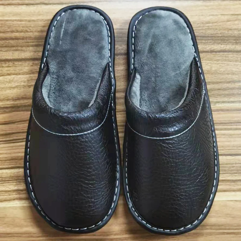 Autumn Winter Indoor Shoes 47 48 Men's Blue Bedroom Slippers Man Concise Slides Furry Mules Faux Leather Home Slipper Flip Fops