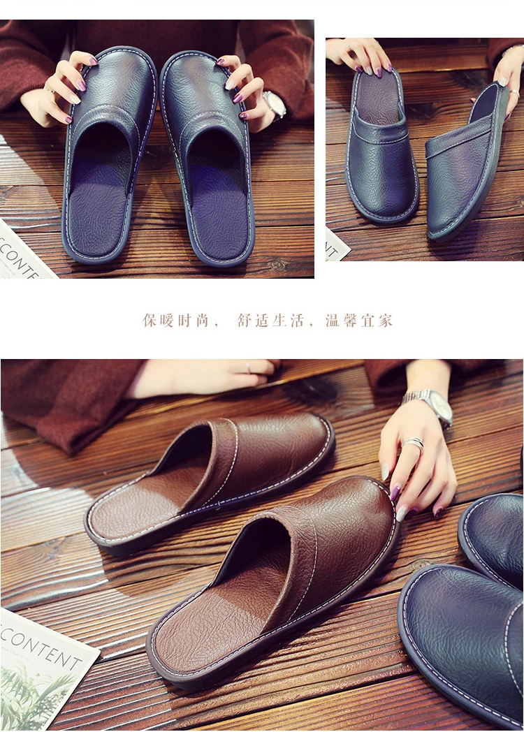 Autumn Winter Indoor Shoes 47 48 Men's Blue Bedroom Slippers Man Concise Slides Furry Mules Faux Leather Home Slipper Flip Fops