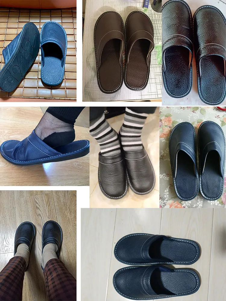 Autumn Winter Indoor Shoes 47 48 Men's Blue Bedroom Slippers Man Concise Slides Furry Mules Faux Leather Home Slipper Flip Fops