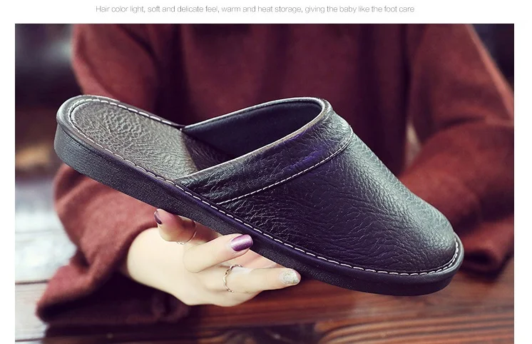 Autumn Winter Indoor Shoes 47 48 Men's Blue Bedroom Slippers Man Concise Slides Furry Mules Faux Leather Home Slipper Flip Fops