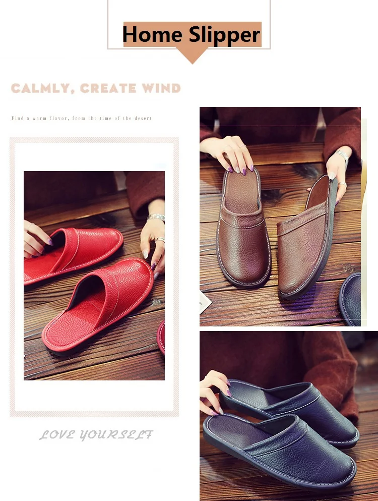 Autumn Winter Indoor Shoes 47 48 Men's Blue Bedroom Slippers Man Concise Slides Furry Mules Faux Leather Home Slipper Flip Fops