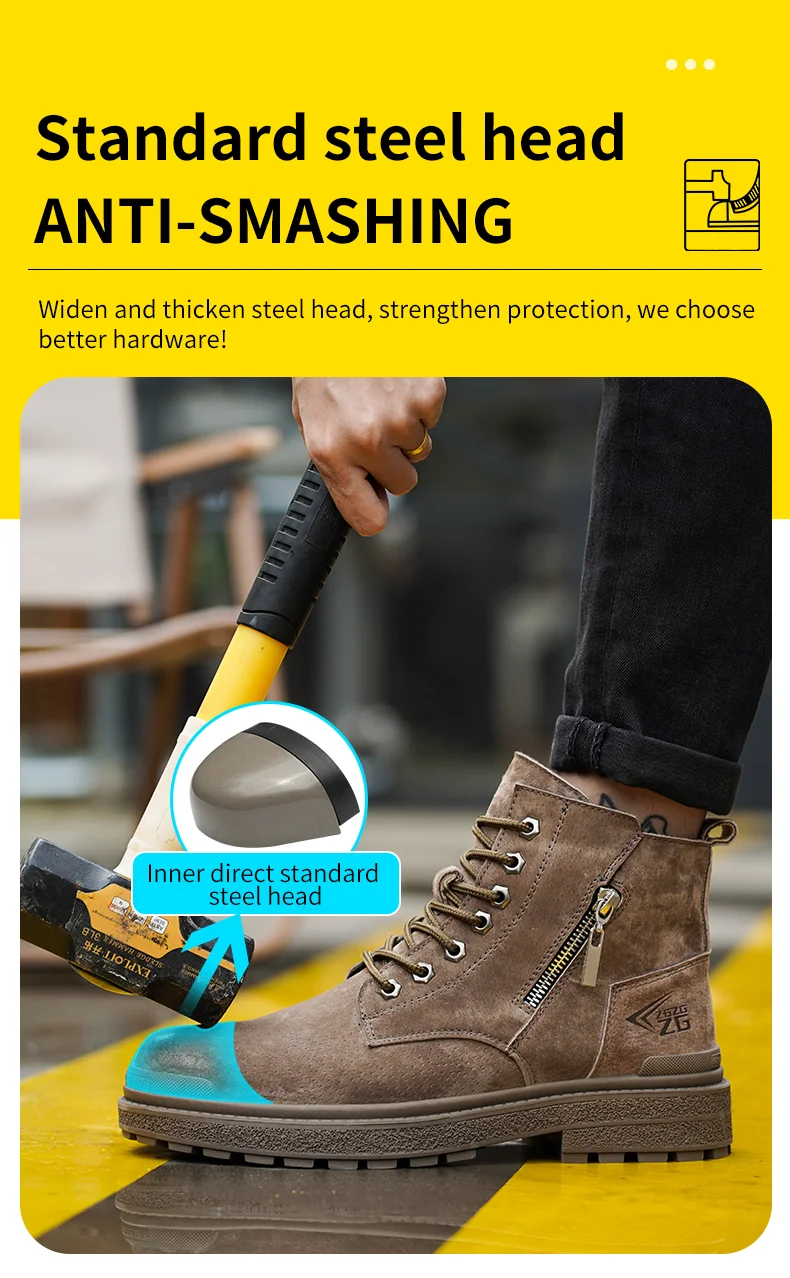 Genuine Leather Work Safety Boots For Men Anti Scald  Wear-resistant Work Shoes Puncture-Proof Safety Shoes Men Winter Boots