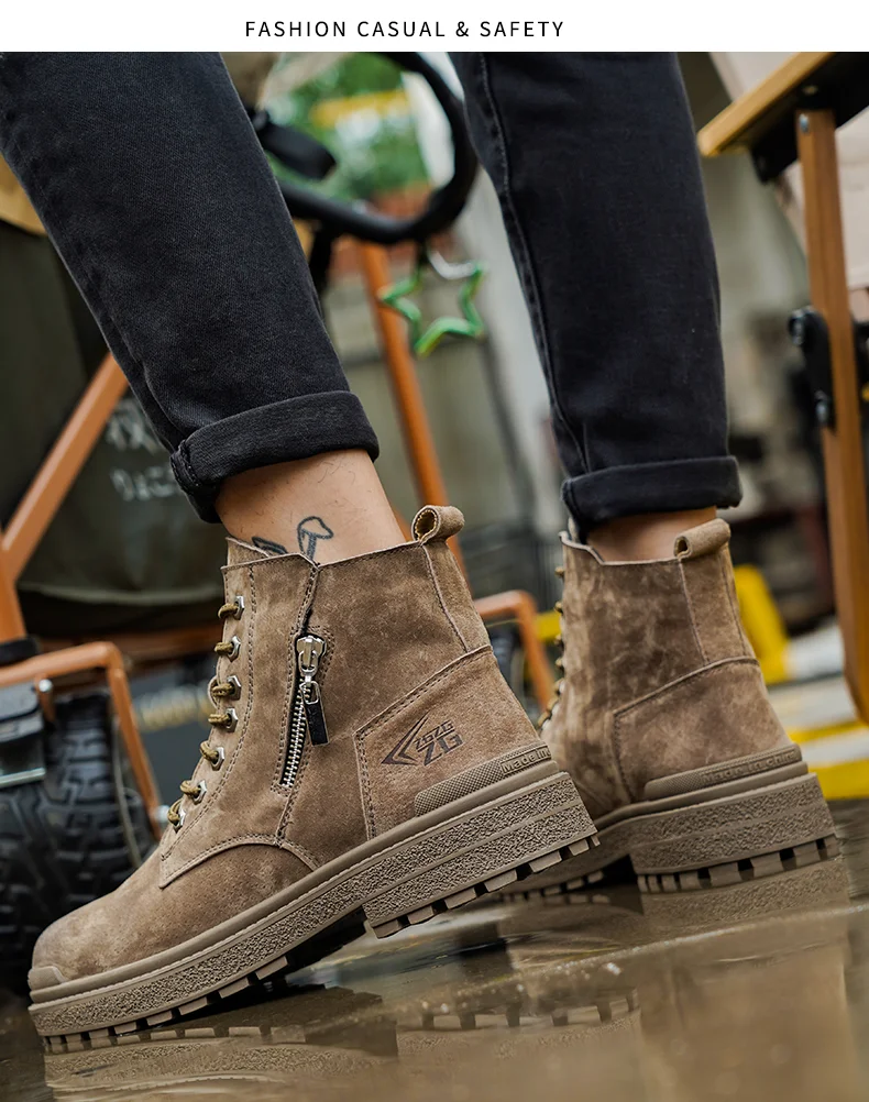 Genuine Leather Work Safety Boots For Men Anti Scald  Wear-resistant Work Shoes Puncture-Proof Safety Shoes Men Winter Boots