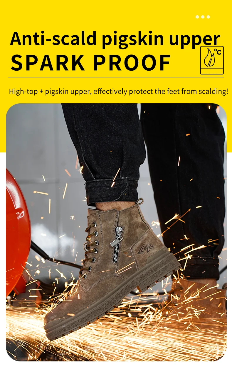 Genuine Leather Work Safety Boots For Men Anti Scald  Wear-resistant Work Shoes Puncture-Proof Safety Shoes Men Winter Boots