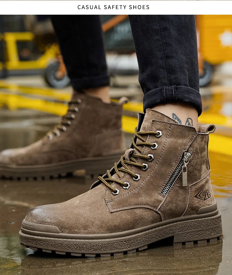 Genuine Leather Work Safety Boots For Men Anti Scald  Wear-resistant Work Shoes Puncture-Proof Safety Shoes Men Winter Boots