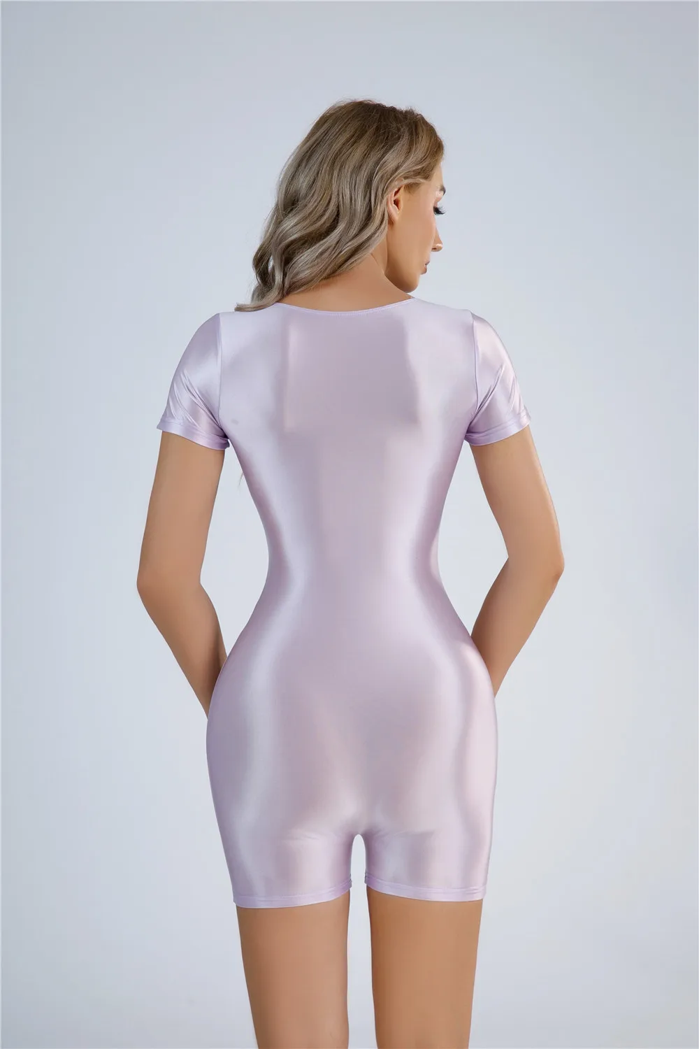 Sexy Women Oil Glossy Shiny Tube Bodysuit Elastic One Piece Thong Candy Color Sexy Tights Bandage Satin Shaper Leotard Short