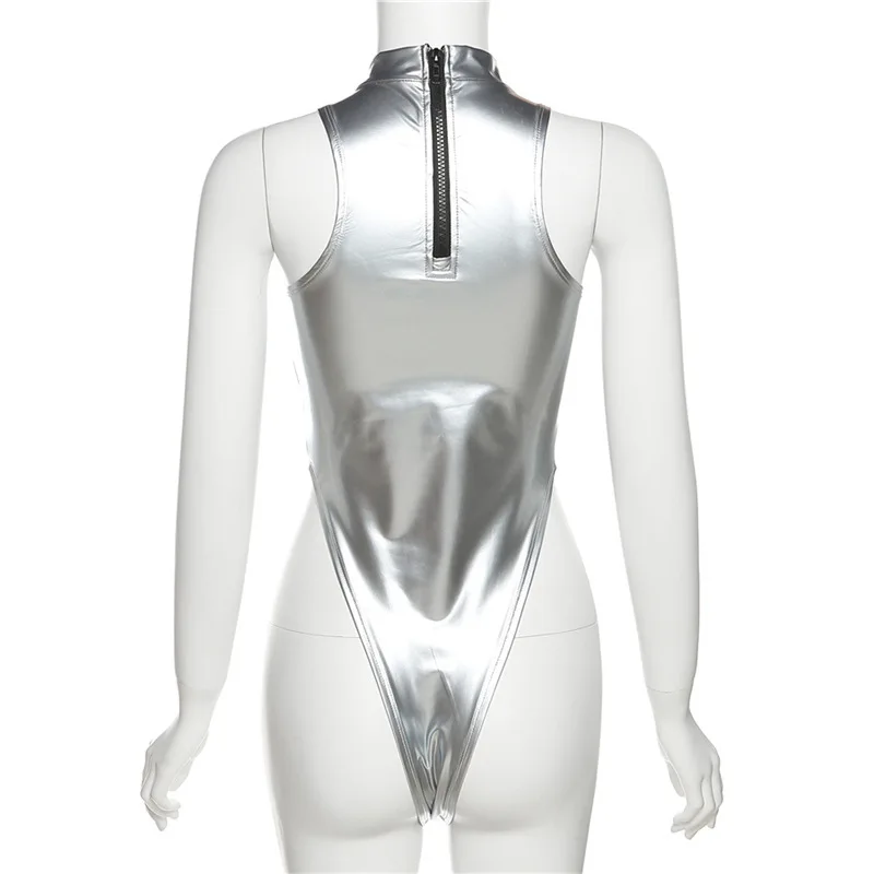 Summer Sleeveless Sexy Bodysuit Slim Silver Y2k Clothes Skinny High Waist One-pieces Women O-neck Hot Bodys Para Mujer De Vestir