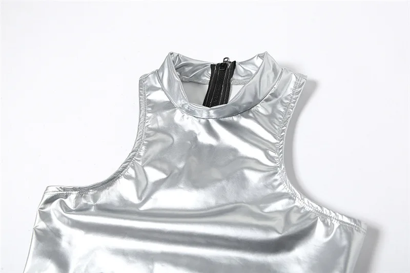 Summer Sleeveless Sexy Bodysuit Slim Silver Y2k Clothes Skinny High Waist One-pieces Women O-neck Hot Bodys Para Mujer De Vestir