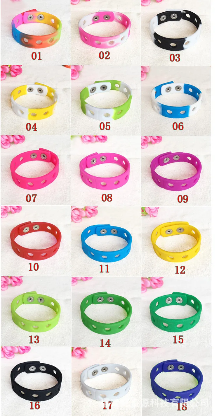 20pcs/lot Mix Style Random Silicone Bracelet Wristband 18cm Fit Shoe Charms Shoe Buckle Wristband Rubber Wrist Strap