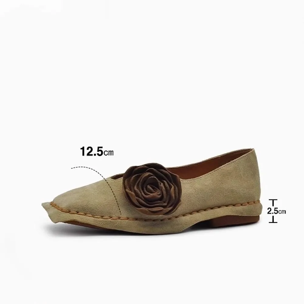 Car Stitch Flat Shoes Women's Spring and Autumn New Retro Niche Flower Square Toe Deep Mouth Soft Sole Single Shoes