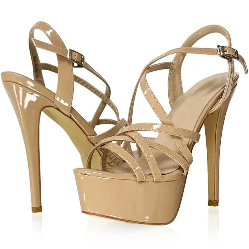 LOSLANDIFEN 2026 NEW 14CM Platform High Heels Sandals Sexy Ankle Strap Open Toe Gladiator Party Dress Women Shoes Plus Size 44