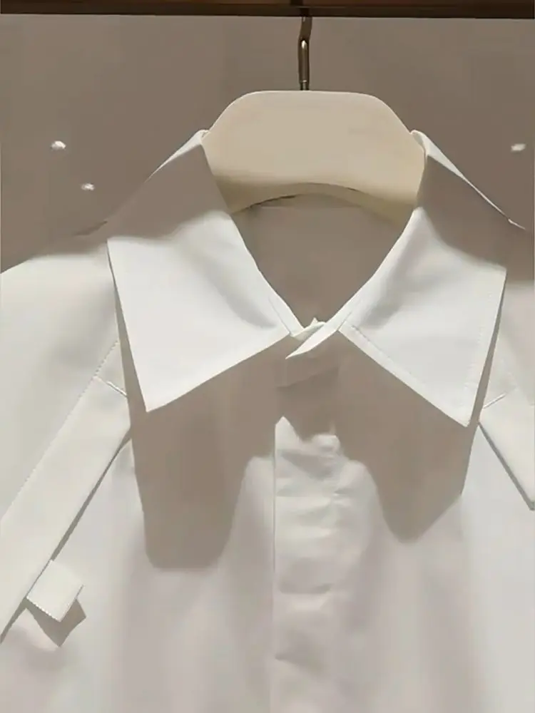 2025 Summer Short Blouses Half Sleeve Embroidered Short Sleeve Top Flip Collar Loose Bat Sleeve White Shirt For Women