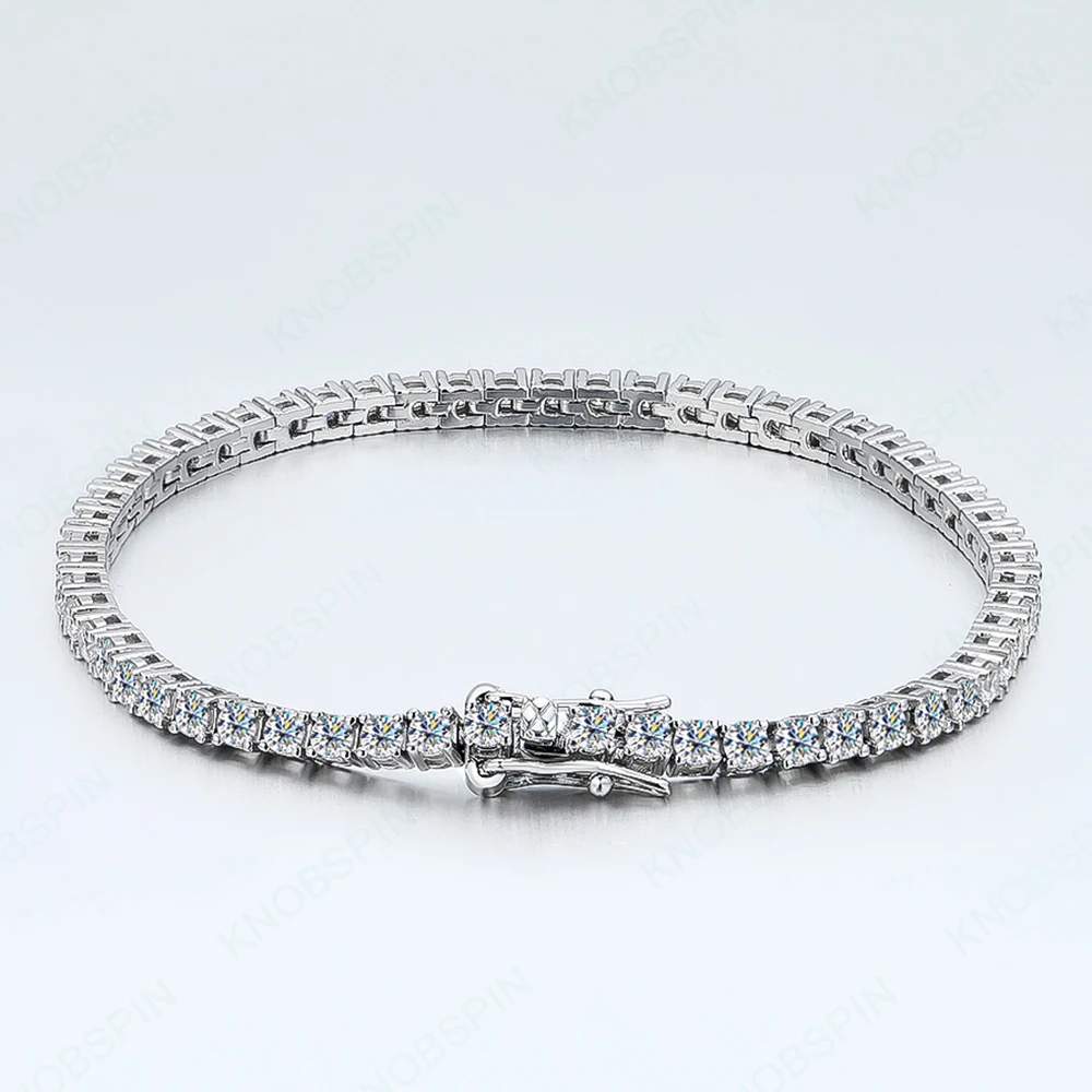KNOBSPIN 2mm D Color Moissanite Tennis Bracelets for Woman Man Sparkling Diamonds with GRA s925 Sterling Sliver Hip Hop Bracelet