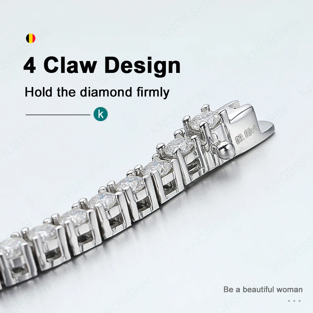 KNOBSPIN 2mm D Color Moissanite Tennis Bracelets for Woman Man Sparkling Diamonds with GRA s925 Sterling Sliver Hip Hop Bracelet