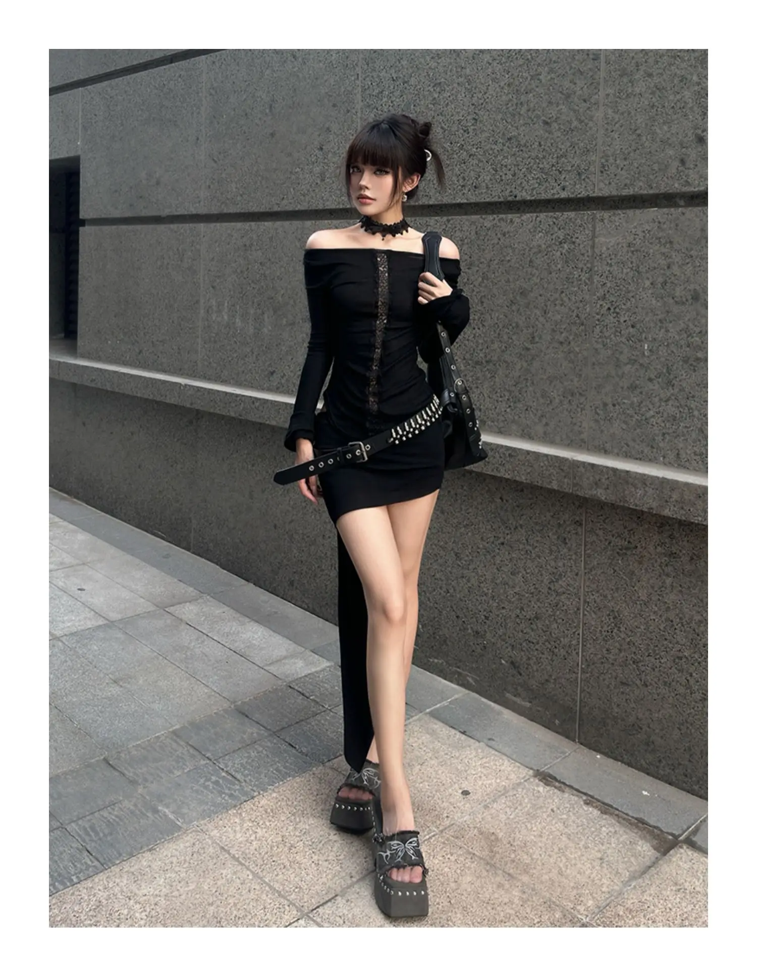 Seeslim Women's T-shirt 2000s Clothes Y2k Korean Fashion Long Sleeve Hotsweet Tees Female Goth Skinny Hollow Out Off Shoulder