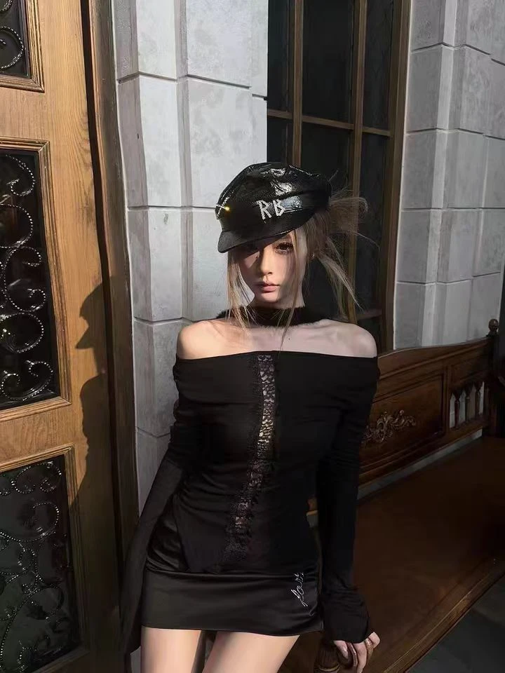 Seeslim Women's T-shirt 2000s Clothes Y2k Korean Fashion Long Sleeve Hotsweet Tees Female Goth Skinny Hollow Out Off Shoulder