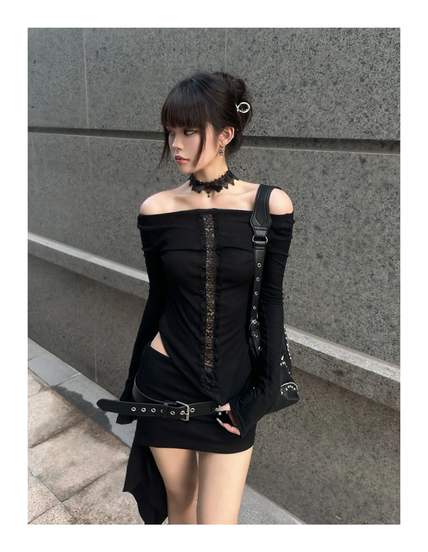 Seeslim Women's T-shirt 2000s Clothes Y2k Korean Fashion Long Sleeve Hotsweet Tees Female Goth Skinny Hollow Out Off Shoulder