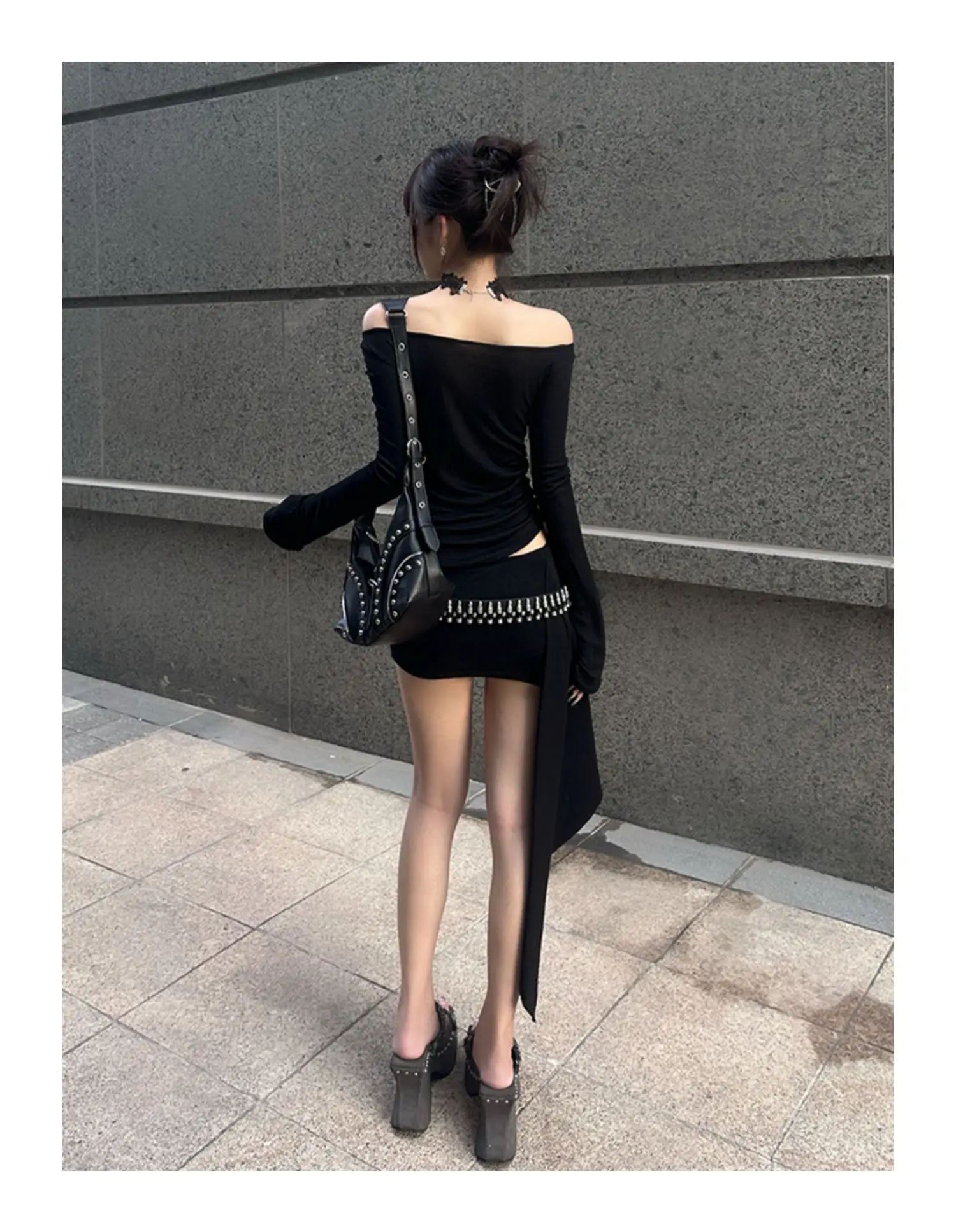 Seeslim Women's T-shirt 2000s Clothes Y2k Korean Fashion Long Sleeve Hotsweet Tees Female Goth Skinny Hollow Out Off Shoulder