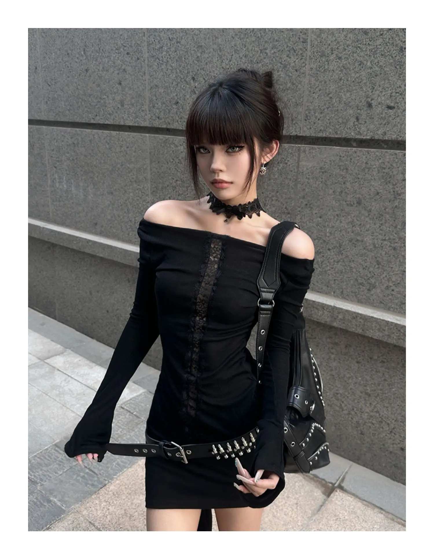 Seeslim Women's T-shirt 2000s Clothes Y2k Korean Fashion Long Sleeve Hotsweet Tees Female Goth Skinny Hollow Out Off Shoulder