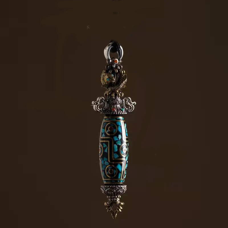 QN Silver Color National Tide Retro Buddhist Vajra Dzi Pendant Men's Necklace Personality Trendy Gift Fashion Jewelry