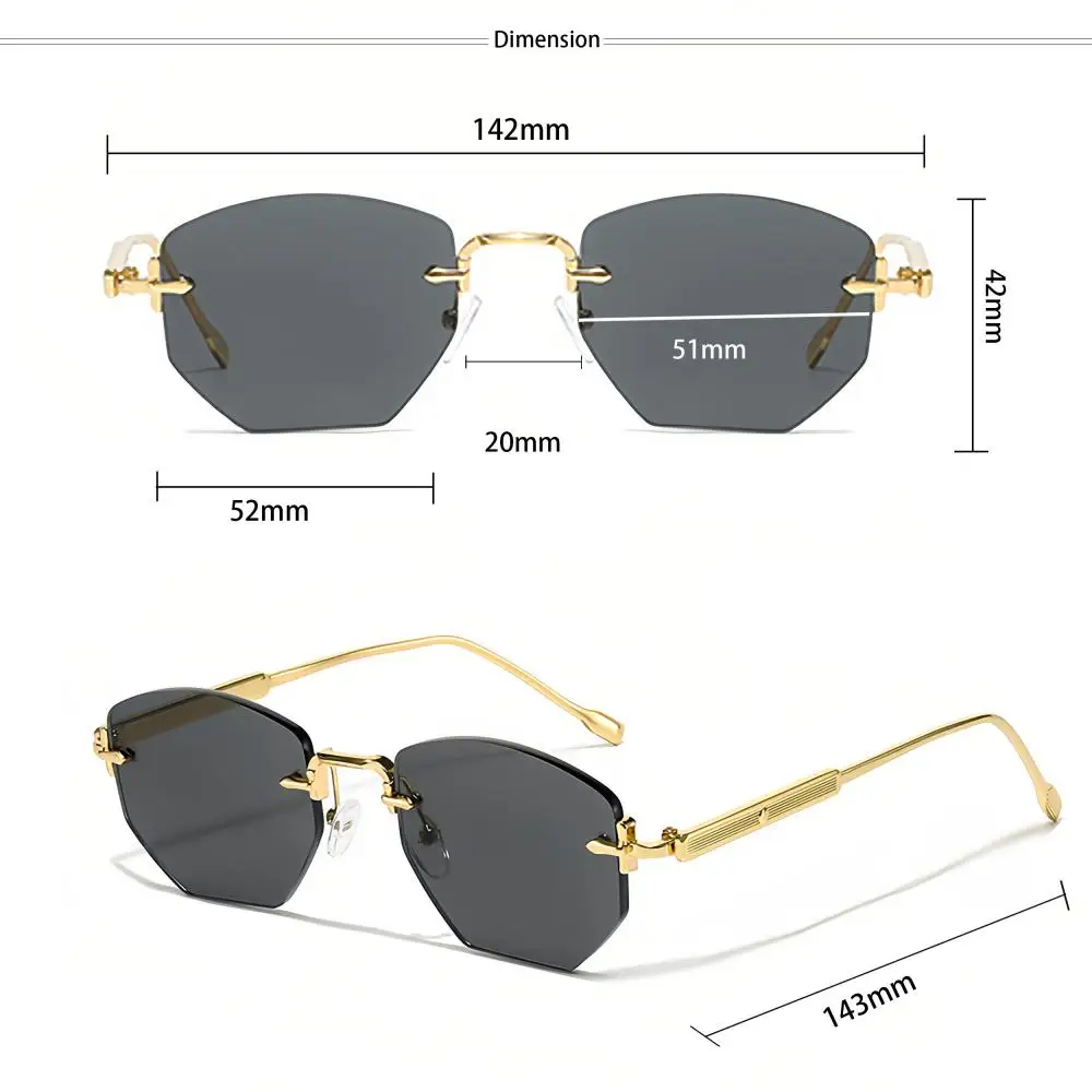 CATERSIDE Men's Fashion Retro Frameless Sunglasses Polygon Rimless Y2K Sun Glasses Women Travel Party Business Eyewear UV400