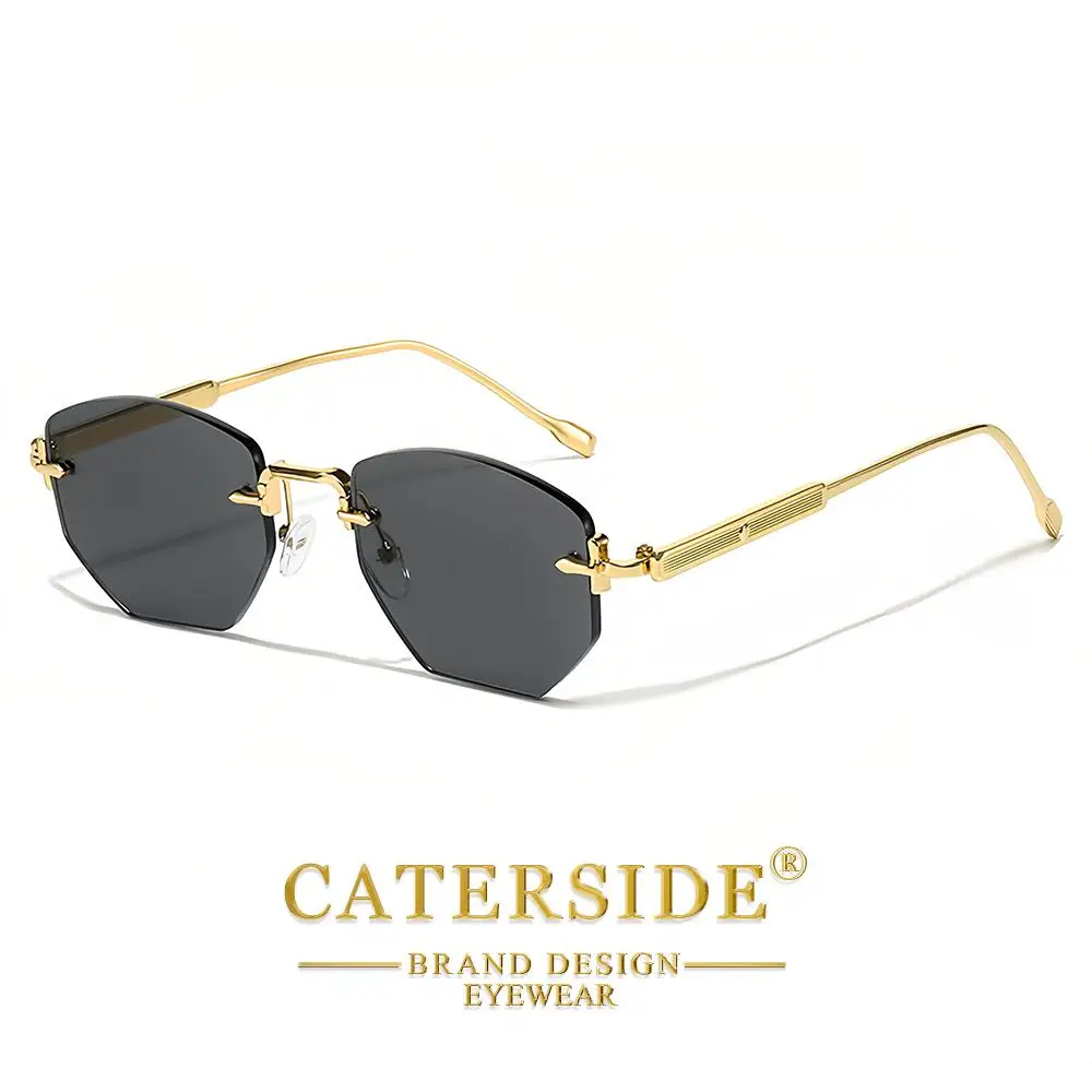 CATERSIDE Men's Fashion Retro Frameless Sunglasses Polygon Rimless Y2K Sun Glasses Women Travel Party Business Eyewear UV400