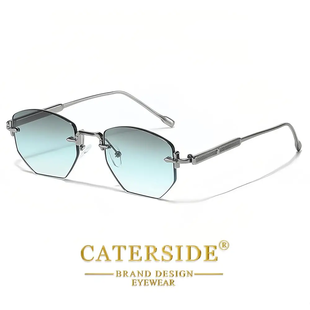CATERSIDE Men's Fashion Retro Frameless Sunglasses Polygon Rimless Y2K Sun Glasses Women Travel Party Business Eyewear UV400