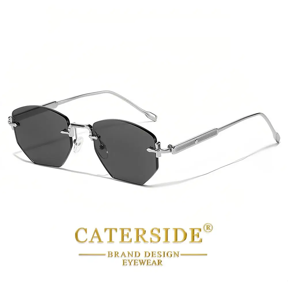 CATERSIDE Men's Fashion Retro Frameless Sunglasses Polygon Rimless Y2K Sun Glasses Women Travel Party Business Eyewear UV400
