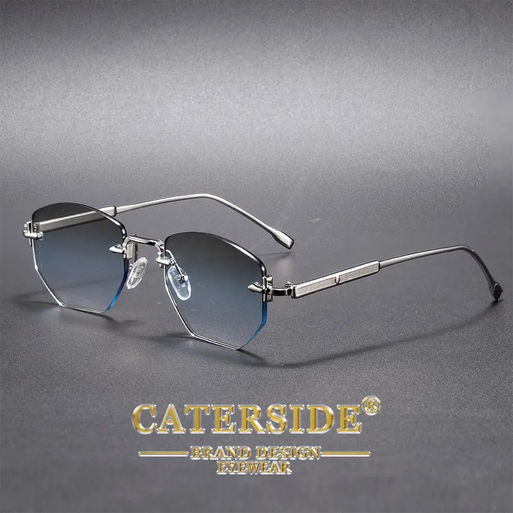 CATERSIDE Men's Fashion Retro Frameless Sunglasses Polygon Rimless Y2K Sun Glasses Women Travel Party Business Eyewear UV400