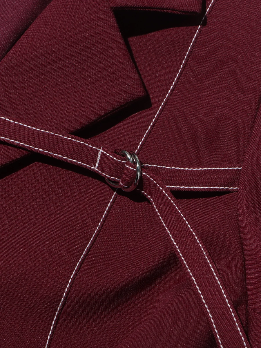TWOTWINSTYLE Burgundy Two Piece Set For Women Notched Collar Long Sleeve Top High Waist Straight Pant Temperament Sets Female