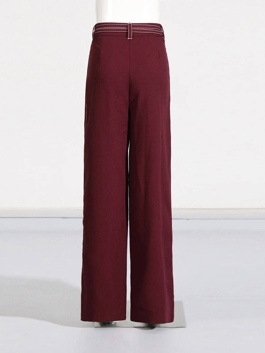 TWOTWINSTYLE Burgundy Two Piece Set For Women Notched Collar Long Sleeve Top High Waist Straight Pant Temperament Sets Female