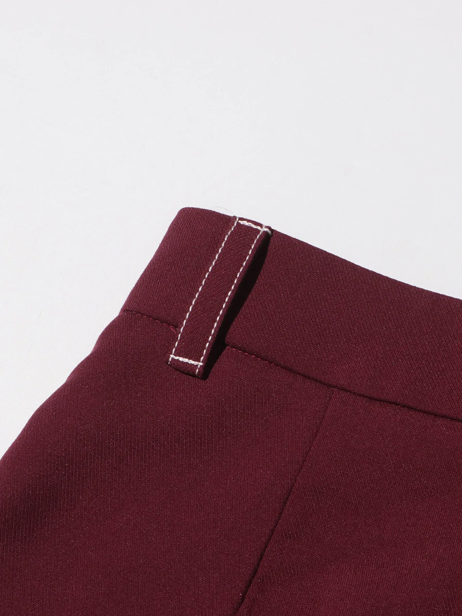 TWOTWINSTYLE Burgundy Two Piece Set For Women Notched Collar Long Sleeve Top High Waist Straight Pant Temperament Sets Female