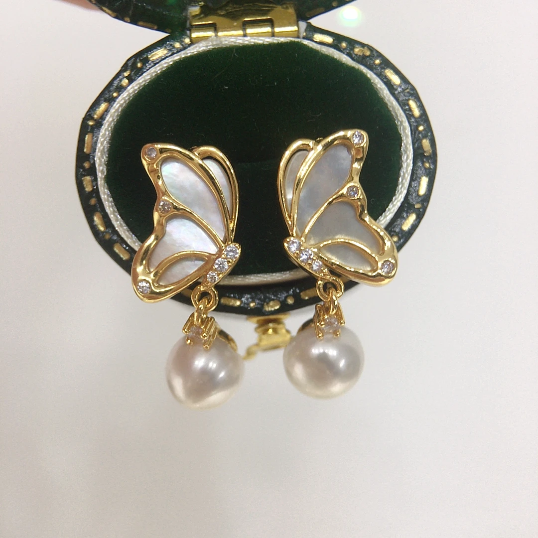 ZHBORUINI 5A High-Quality Natural Seashells Mother Of Pearl Butterfly Earrings Natural Freshwater Pearl Earrings For Women