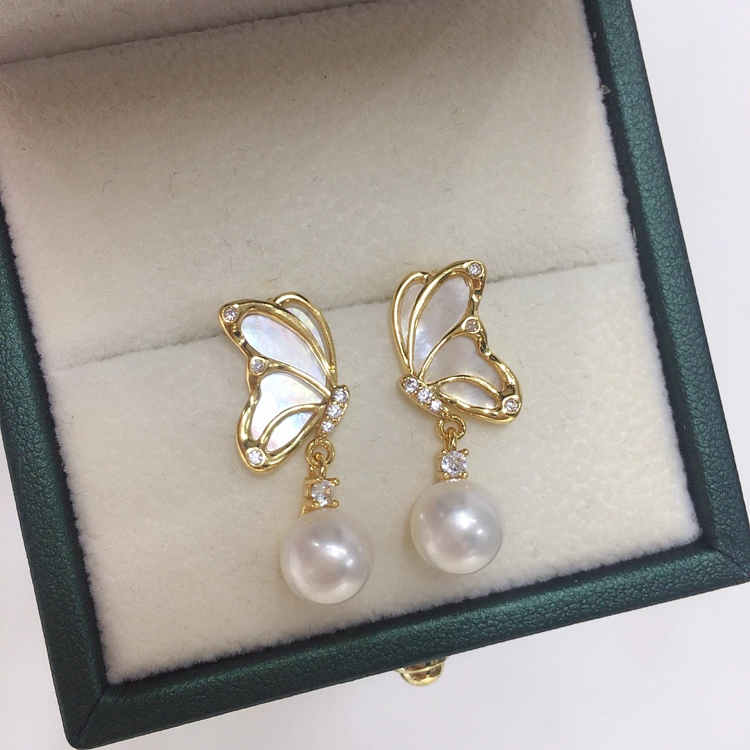 ZHBORUINI 5A High-Quality Natural Seashells Mother Of Pearl Butterfly Earrings Natural Freshwater Pearl Earrings For Women